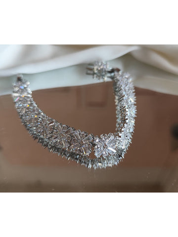Pulseira Luxo Festa com Zircônias Trapézio Flor Brilho